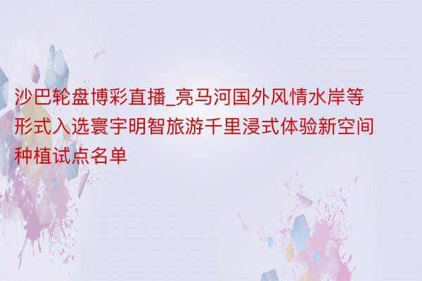 沙巴轮盘博彩直播_亮马河国外风情水岸等形式入选寰宇明智旅游千里浸式体验新空间种植试点名单