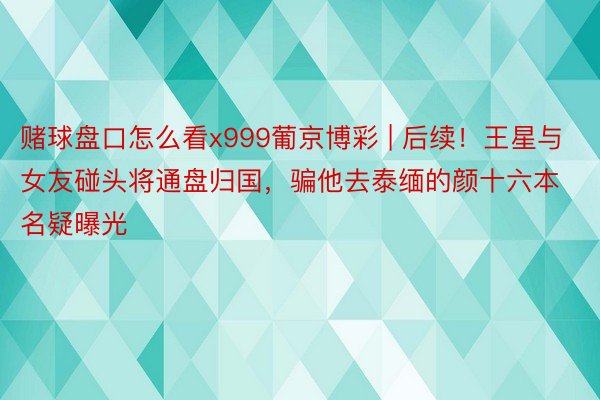 赌球盘口怎么看x999葡京博彩 | 后续！王星与女友碰头将通盘归国，骗他去泰缅的颜十六本名疑曝光
