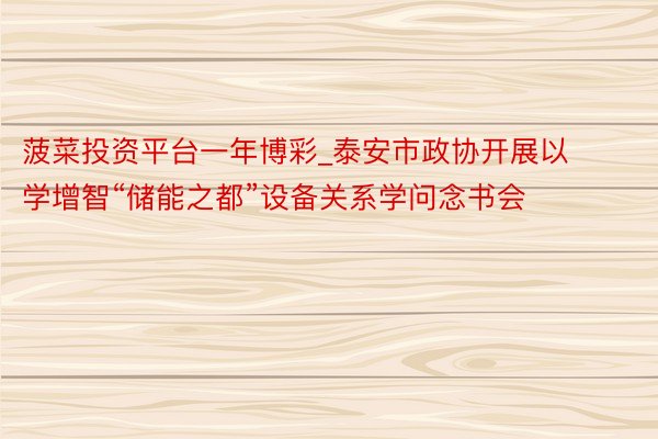 菠菜投资平台一年博彩_泰安市政协开展以学增智“储能之都”设备关系学问念书会